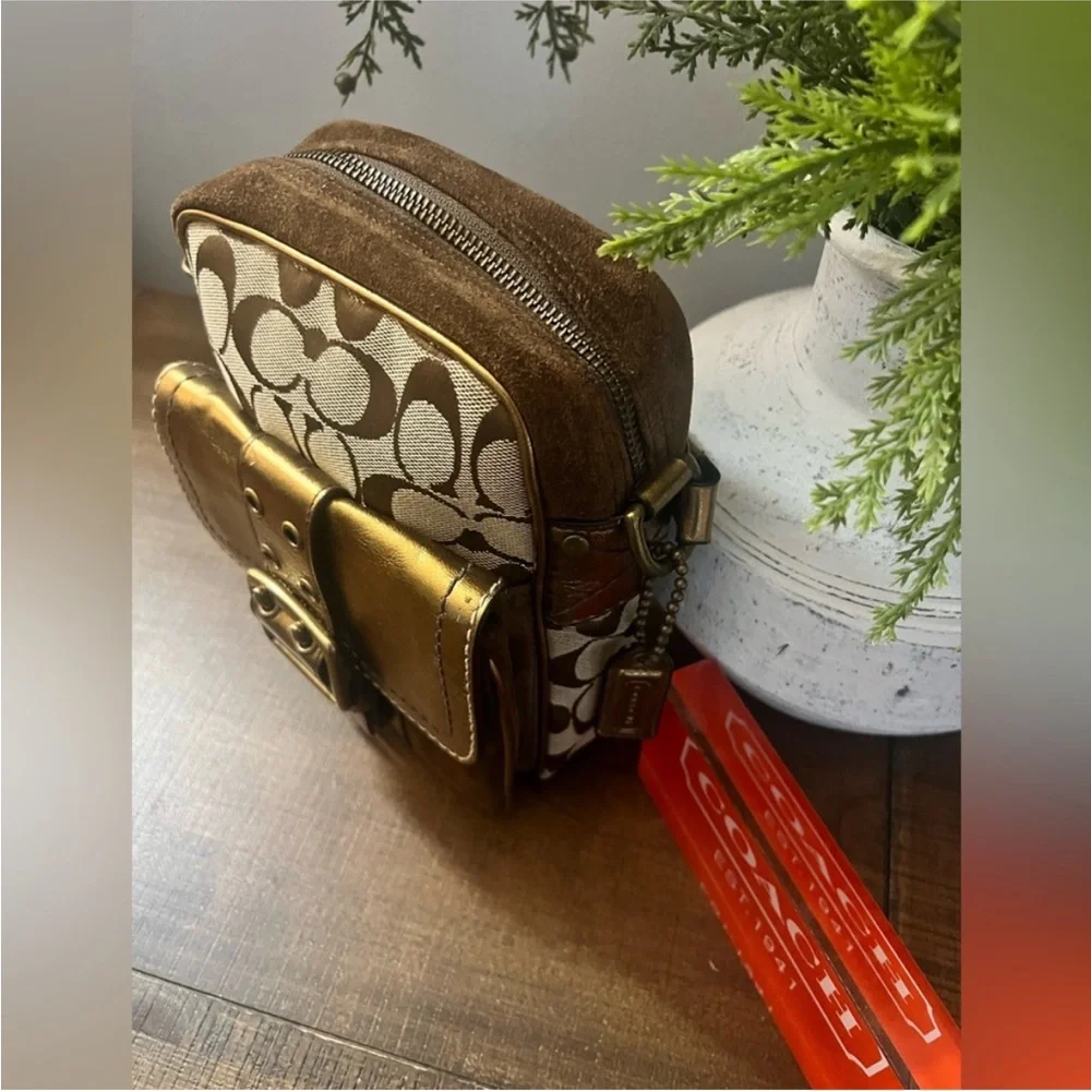 Coach Gold Monogram Metallic Trim Signature Crossbody and Small Wallet Set - Picture 7 of 17